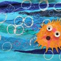 Puffy the Puffer Fish and friends: Mixed Media Collage (September 2013)