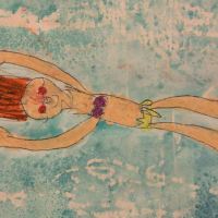 Swimming Pool: Oil Pastel and Watercolour Resist, inspired by David Hockney (September 2014)